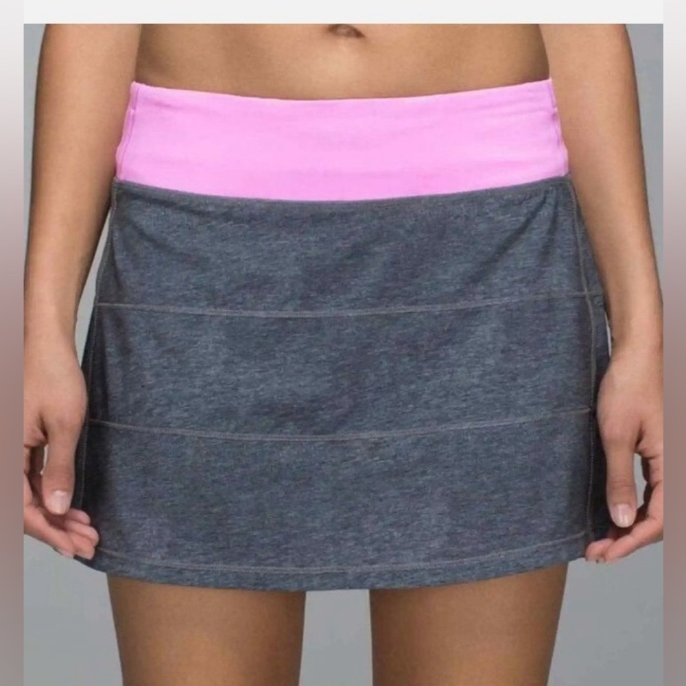 Lululemon Pace Rival Run Skirt Heathered Gray Pink Waistband Size 4